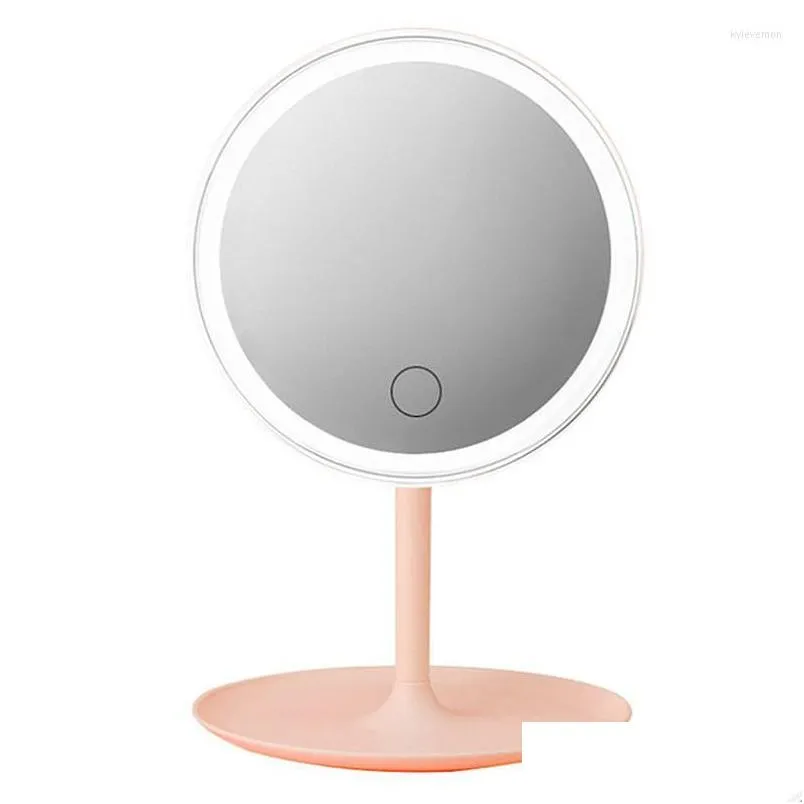 Miroirs compacts Miroir de maquillage avec lumière LED Gradateur tactile réglable Table de vanité Cosmétique Protection des yeux intelligente Remplissage Drop Delivery H Oteum