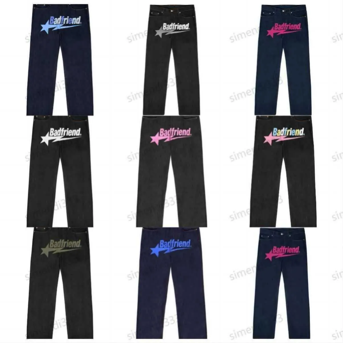 Mens Jeans Y2k Hip Hop Bad Friend Letter Printing Baggy Black Pants Harajuku Fashion Punk Rock Wide Foot Trousers Streetwear Ku3