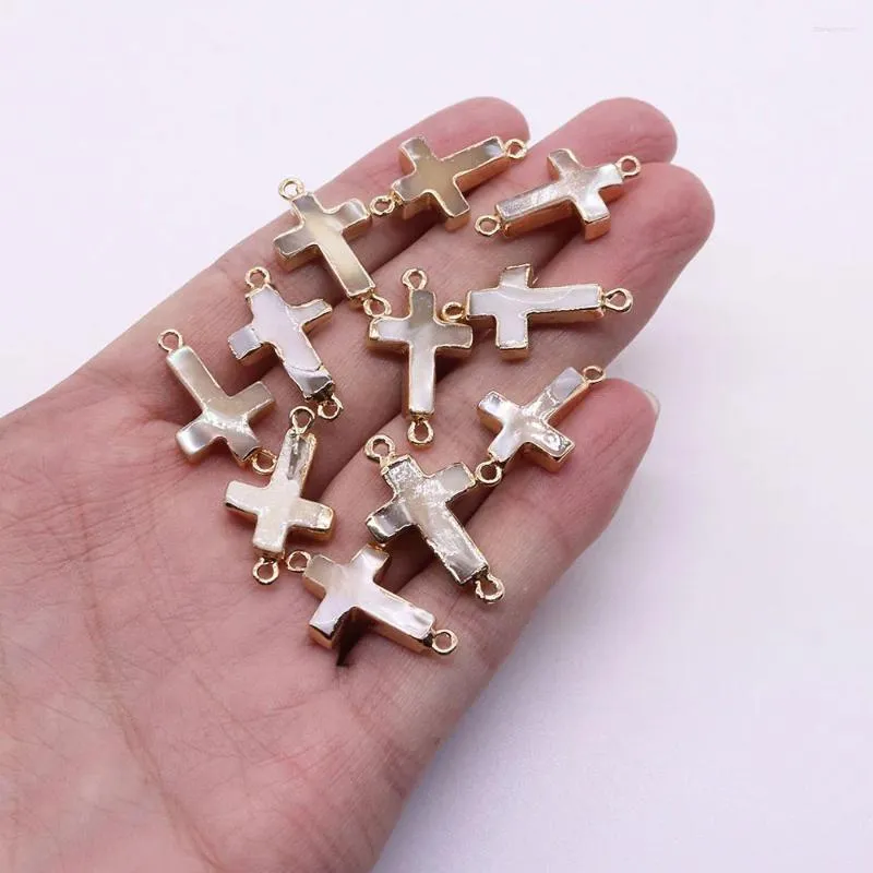 Ожерелья с подвесками из натуральной ракушки, подвески в форме креста, подвески с двойным отверстием для изготовления ювелирных изделий, ожерелье, браслет, ножной браслет