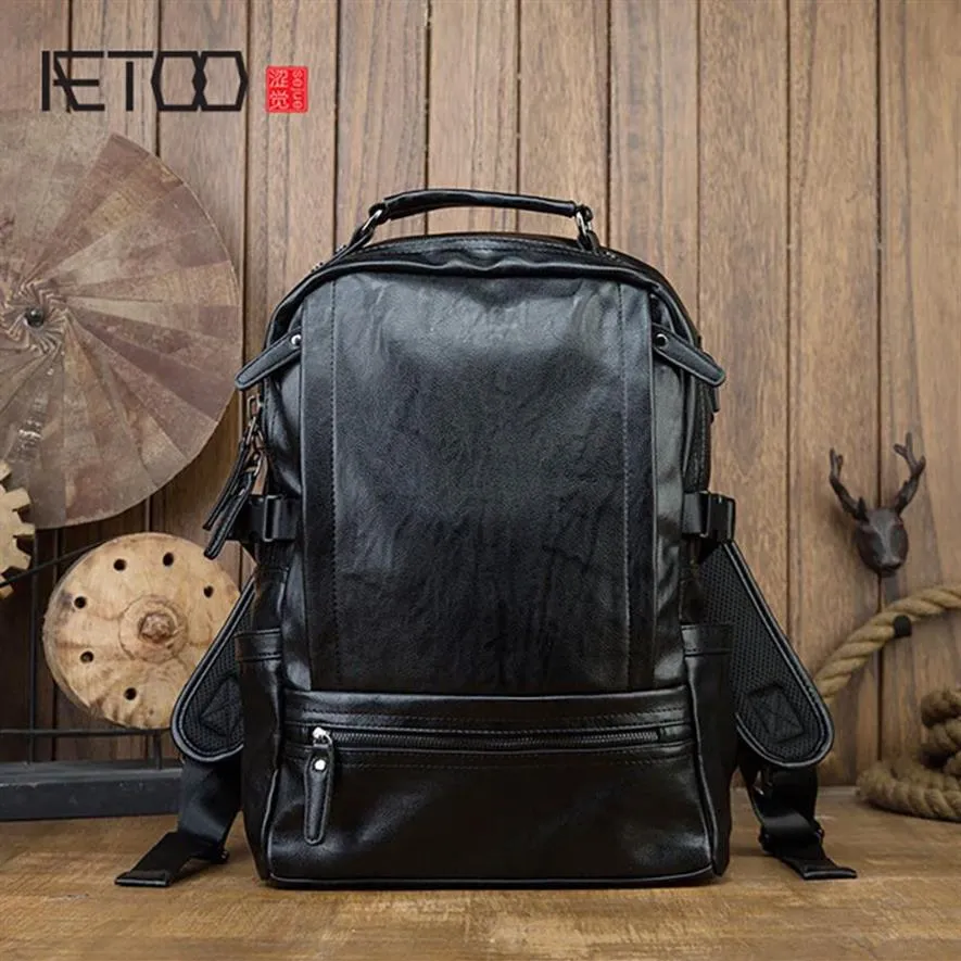 HBP Aetoo handgefertigtes Cowhide Backpack Herren -Persönlichkeit Trend Rucksack Herren Leder -Backpack313k