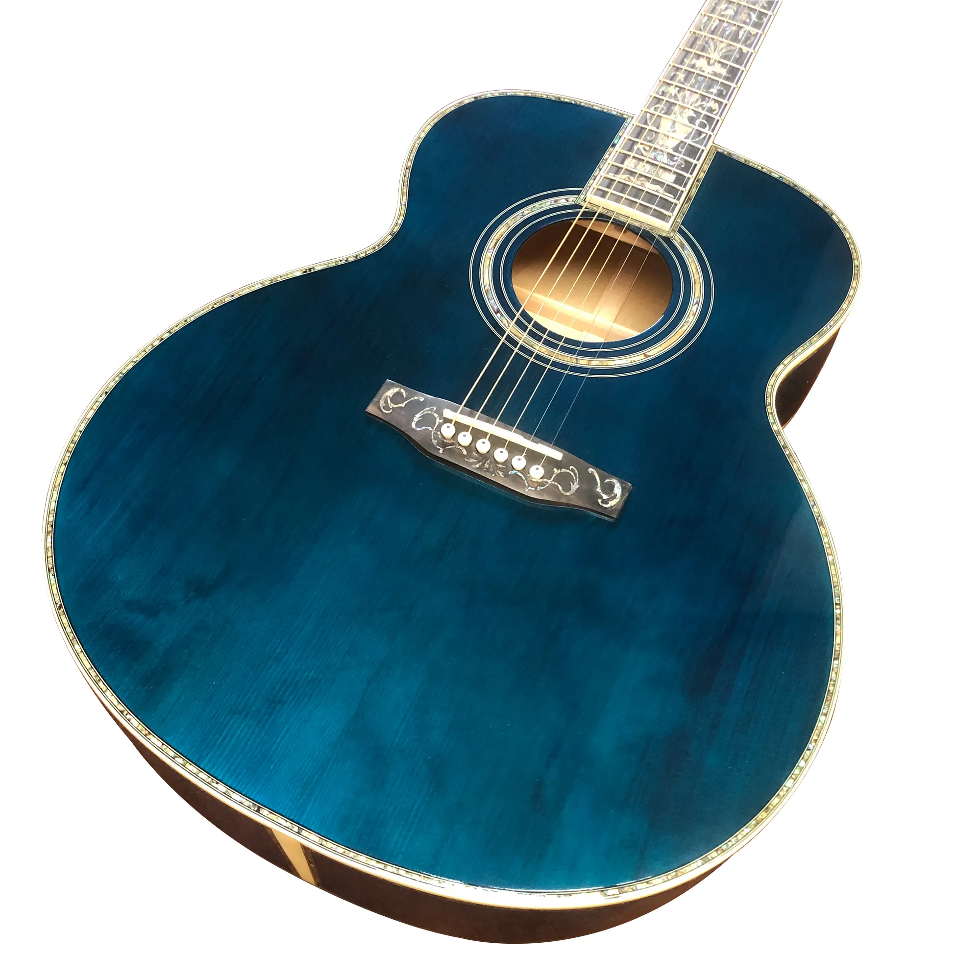 Véritable ormeau peint en bleu-violet om45 de 40 pouces incrusté de guitare acoustique à doigt noir