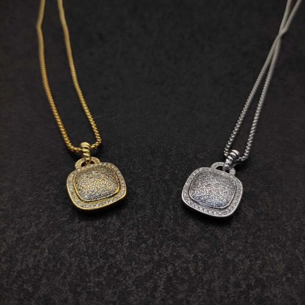 Ювелирные изделия david yurma Ожерелье 18 мм с квадратным бриллиантом и полной бриллиантовой цепочкой толщиной 2 мм и длиной 45 + 5 см. Цепочка с задержкой в золоте и серебре.