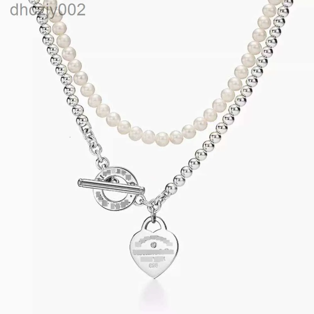 Collana Temperamento classico Argento sterling 925 con fibbia Ot Strato di perla Ciondolo a forma di cuore con diamante per donna 6D7V
