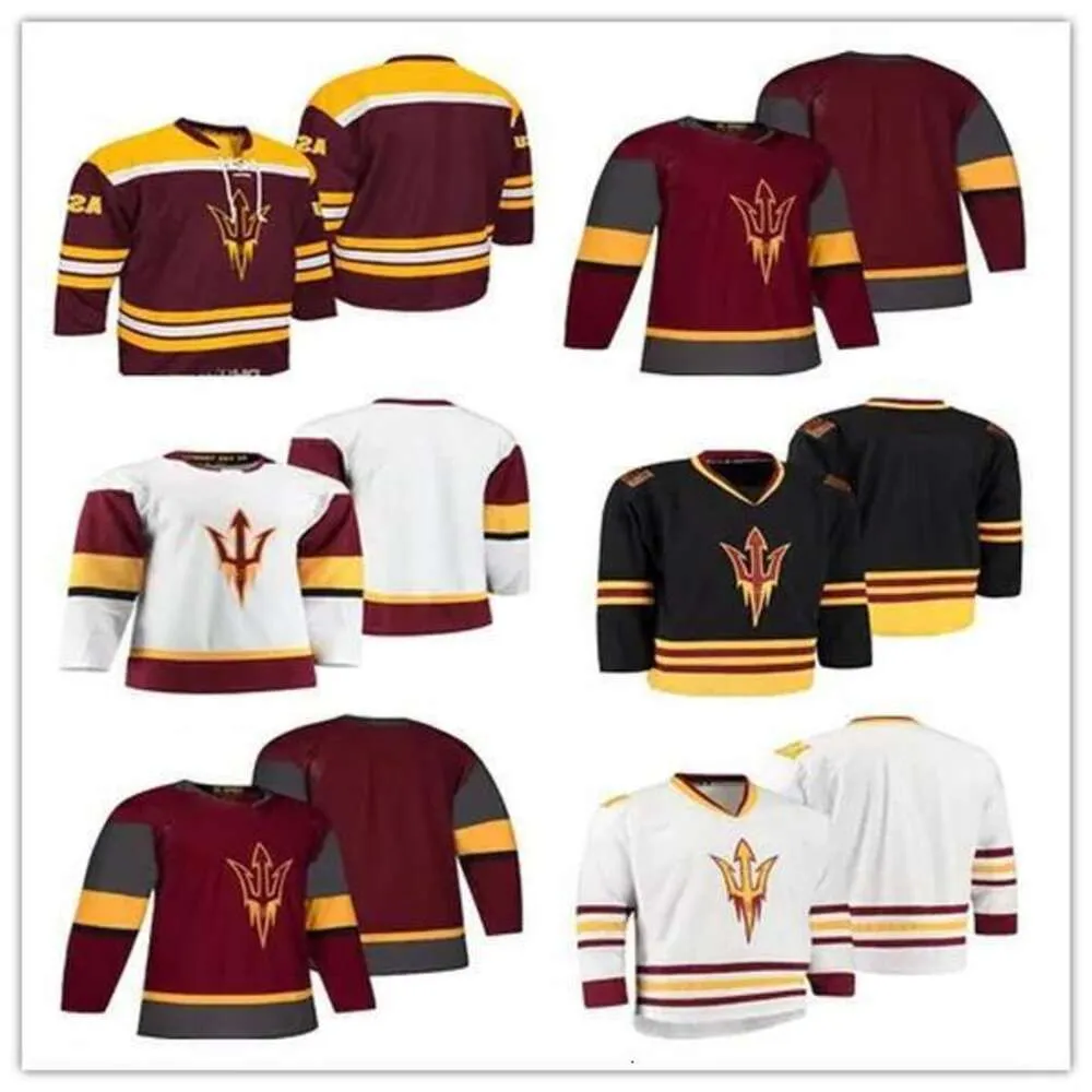 Aangepaste heren Arizona State Sun Devils College 12 Dylan Hollman 35 Joey Daccord Maroon Red elk naamnummer hockeytruien maat S-X 76