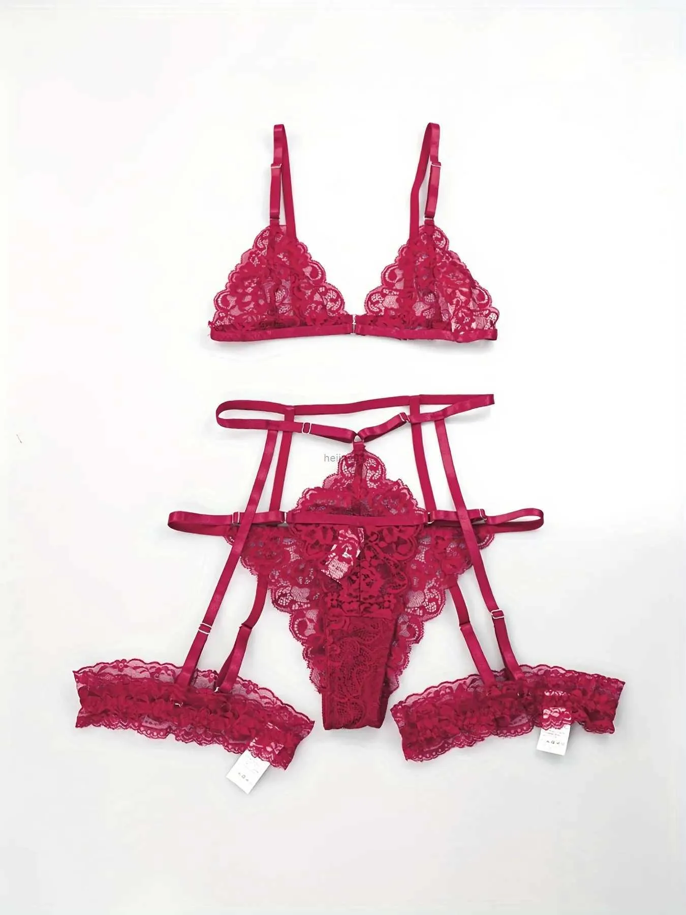 Sexy Set Plus Size Sexy Lingerie Set Dames Plus Bloemen Kant Geschulpt Trim Pure Bh Panty Jarretellegordel Lingerie Driedelige Set