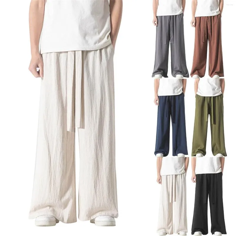 Pantalon pour hommes été grand lâche décontracté jambe droite large bande de popeline 13 hommes grands et grands flous