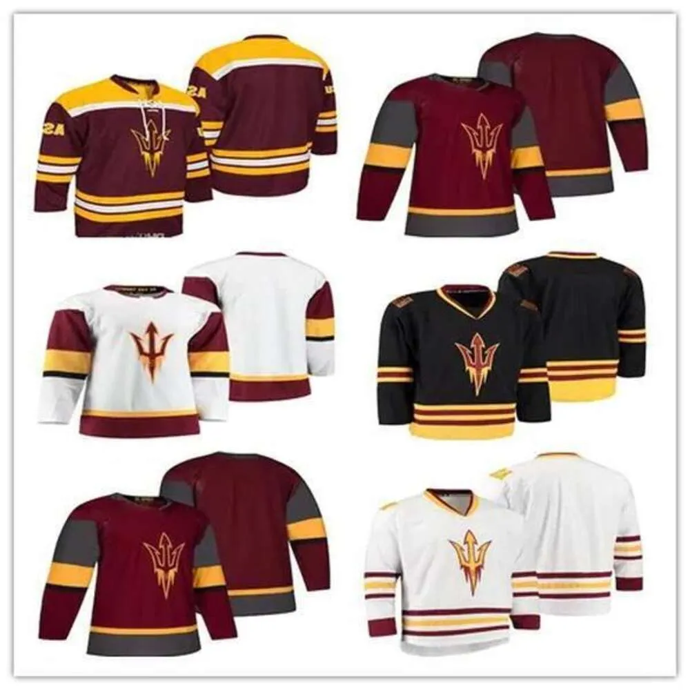 Custom Men's Arizona State Sun Devils College 12 Dylan Hollman 35 Joey Daccord Maroon Red N'importe quel numéro de nom Maillots de hockey Taille S-X 97