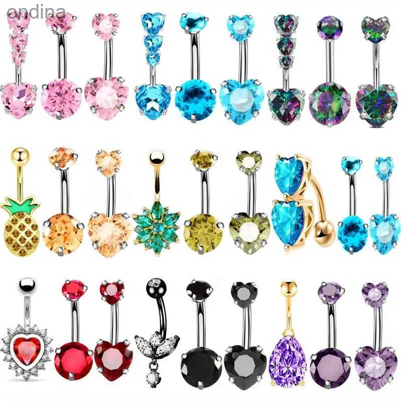 Navel Bell Button Rings 3PCS Heart Crystal Belly Button Piercing Jewelry Set Red Cz Navel Piercing Bulk Flower Belly Rings Pack Piercing Ombligo Lote YQ240125