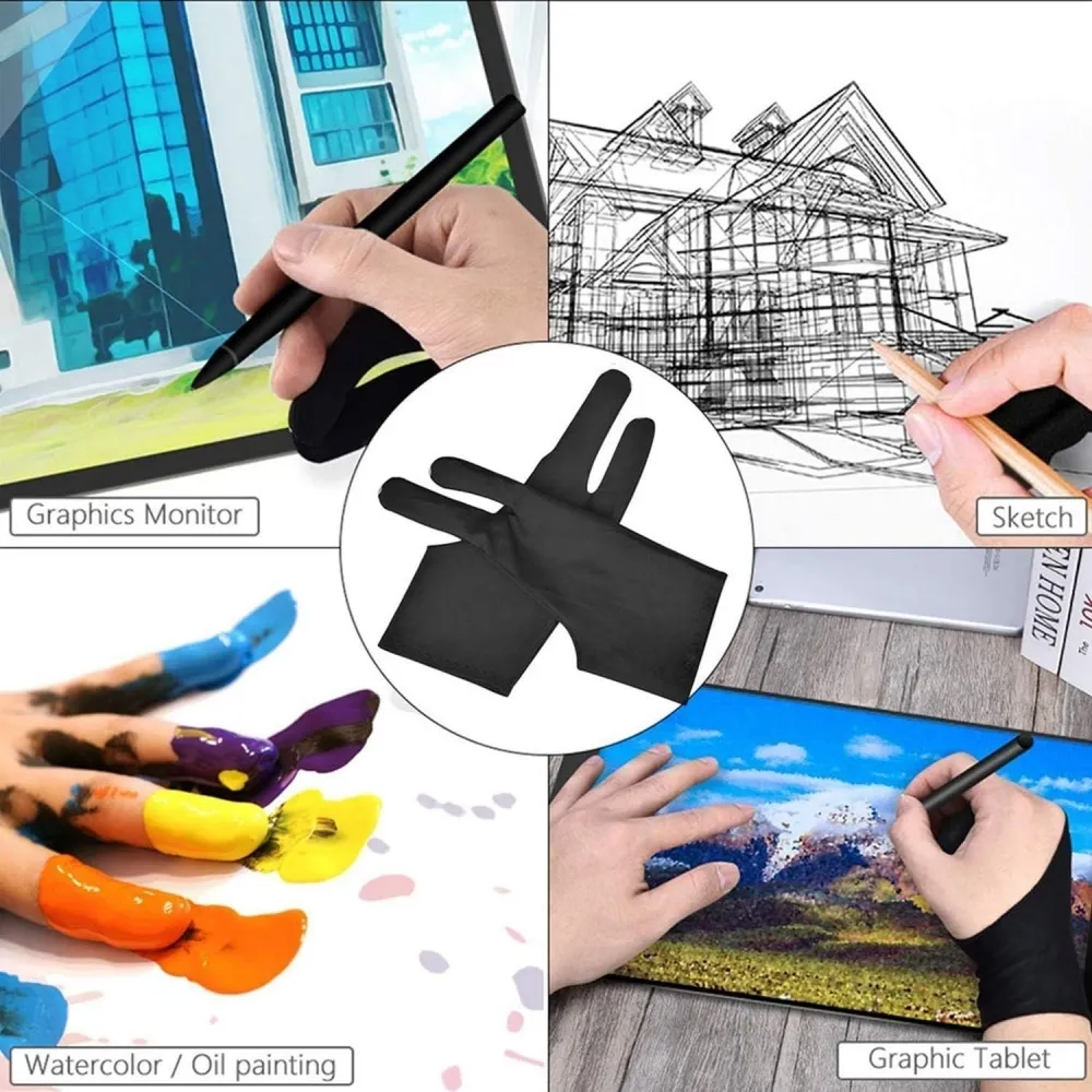 Paquet de 4 gants d'artiste pour tablette à dessin, taille libre avec deux doigts pour peinture sur tampon graphique, bon pour la main droite ou gauche - 2,95 x 7,87 pouces