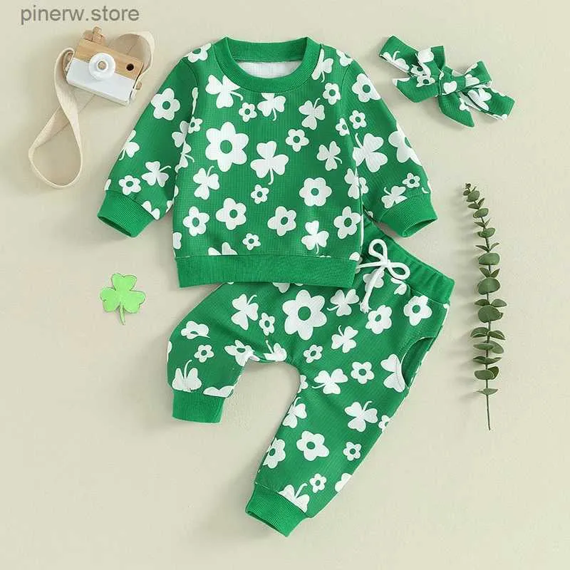 Kläder sätter LIORITIIN 3M-3Y TODDLER BABY GIRL ST PATRICKS DAY OUTFIT Långärmad Crewneck Sweatshirt Pants Set med pannbandsset