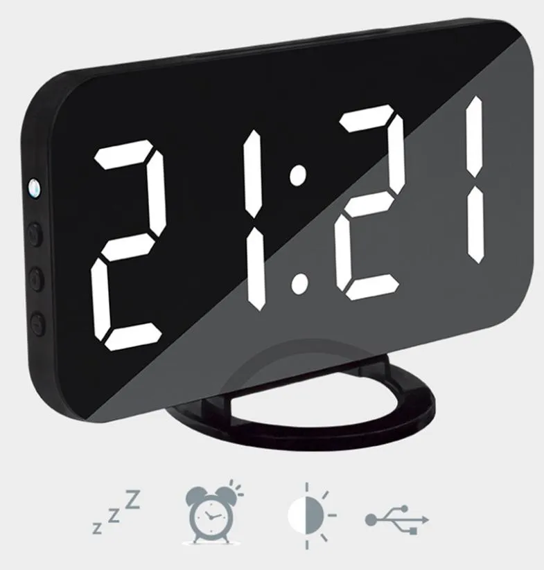 Multifunktion LED -spegel Alarmklocka Digital klocka Snooze Display Time Night LED Ljusbord Desktop Alarm Clock4564207