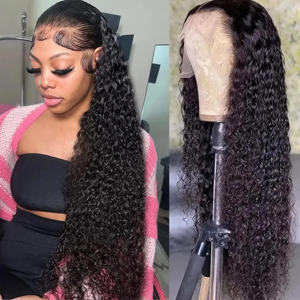 Deep Wave Lace Frontal Wig Curly Human Hair Wigs for Black Women 30 34 Inch Water Wave 13x4 4x4 Closure Frontal Wig Pre Plucked