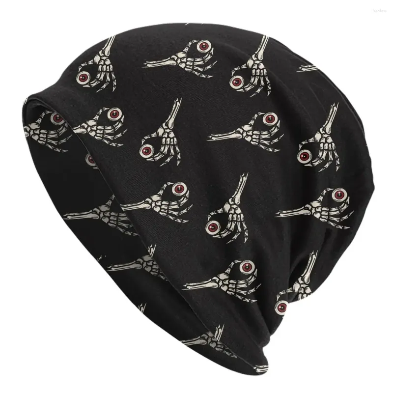 Bérets Terror Skull Chapeaux d'extérieur Main tenant le globe oculaire sur fond noir Bonnet Chapeau Skullies Bonnets Casquettes
