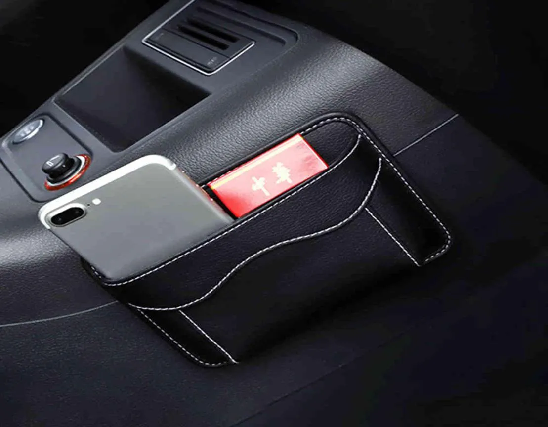 Car Storage Box PU Leather Car Pouch Bags Sticky Collecting Bag Car Key Cards Mobile Phone Organizer Auto Interior Accessories2995537