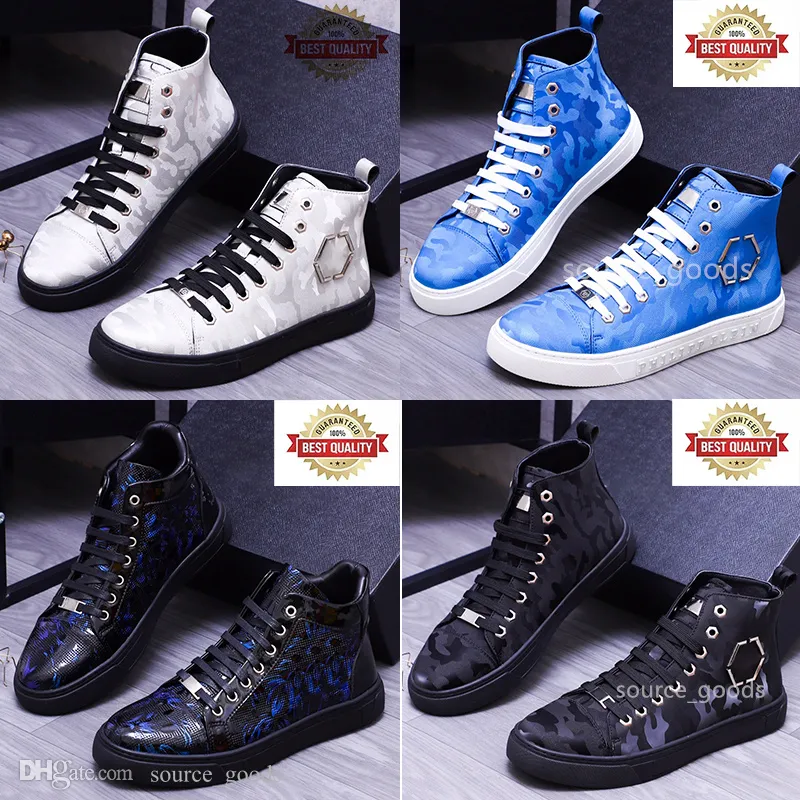 Top quality Italy plein sneakers casual shoes men's high shoe metal pp hexagonal iconic fashion platform wedding banquet ceremony