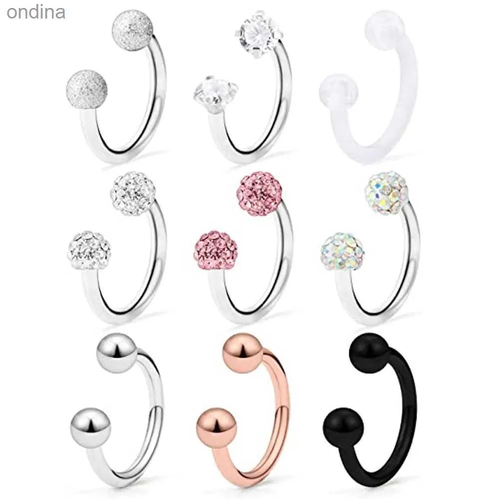 Göbek Çan Düğme Yüzükleri 1/9 PCS 16G Cerrahi Çelik Dudak Çember Halkası Kübik Kübik Hal Bobell Tragus Kıkırdak Küpe Helix Daith Septum Piercing YQ240125