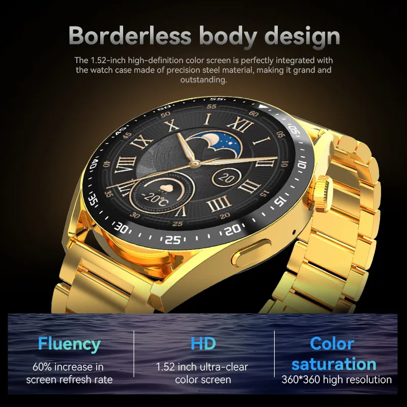 High Quality JS5 Pro New Smart Watch Luxury Gold 1.52 inch HD Round Screen Fitness Tracker NFC Wireless Charging Smartwatch 2024 New