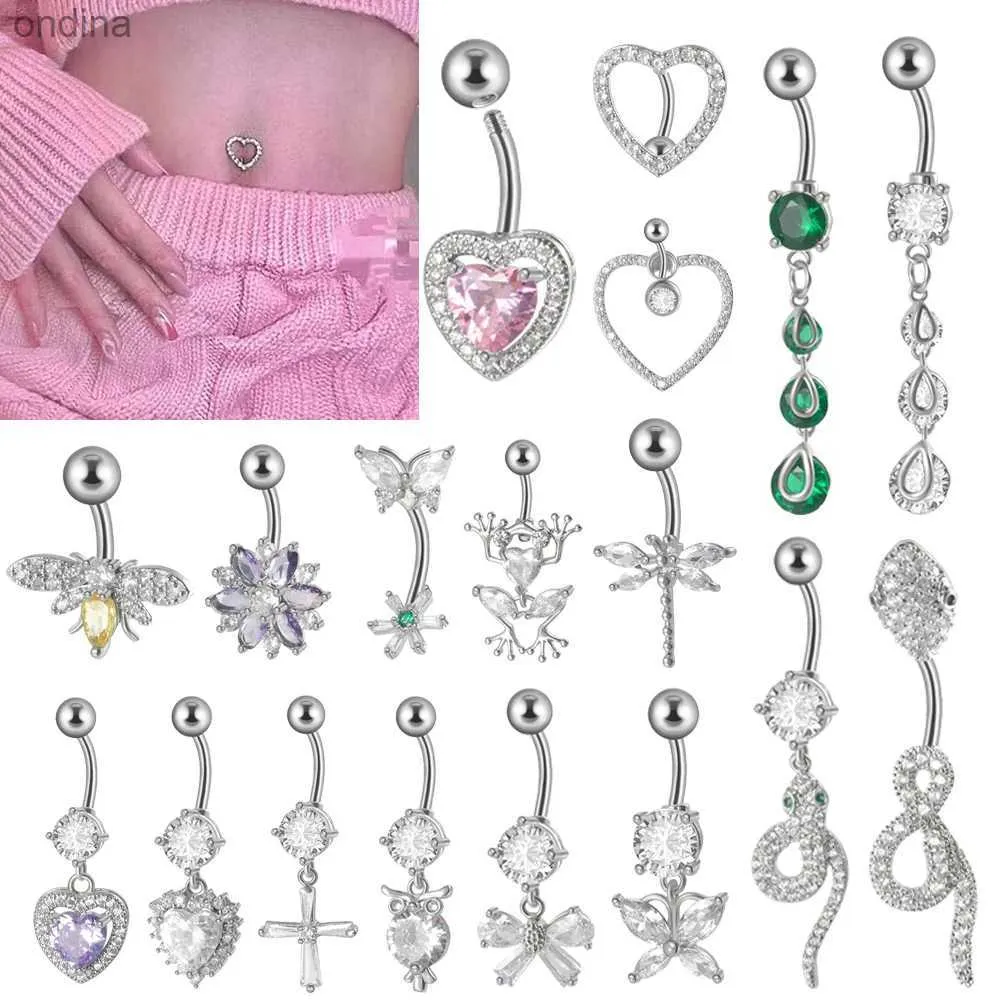 Navel Bell Button Rings 1PC 316L Surgical Steel Cz Heart Snake Frog Butterfly Flower Belly Button Rings Navel Piercing For Women Body Piercing Jewelry YQ240125