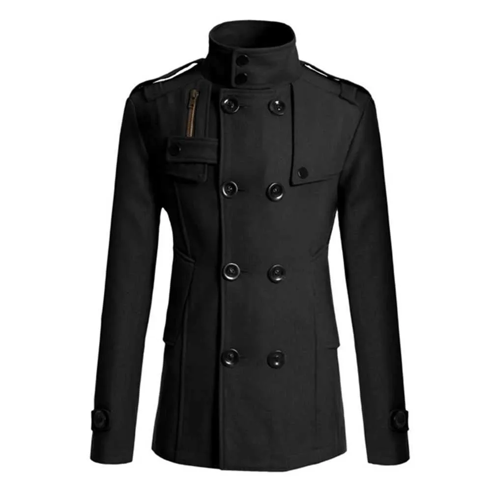 Mäns jackor Vintage Men's Winter Warm Trench Coats Double Breasted Stand Collar Jackets Coats Overcoat Outwear Windbreaker Tops For Man J240125