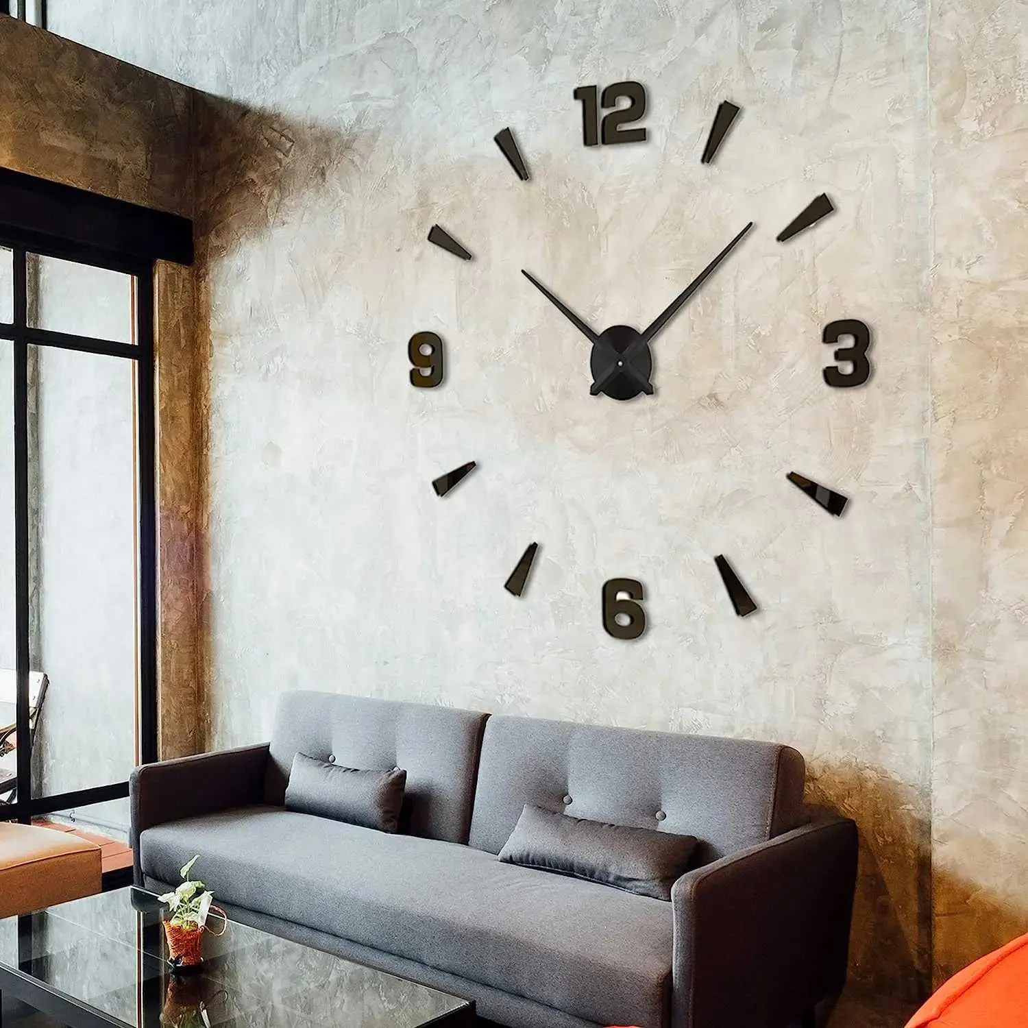 Relojes de pared Reloj de pared grande 3D DIY, relojes de espejo acrílico gigantes, reloj grande sin marco, decoración del hogar para sala de estar, dormitorio, decoración de pared
