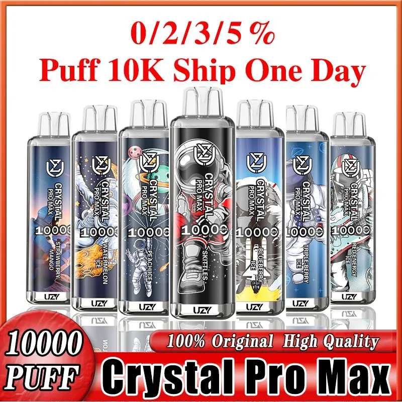 Original UZY crystal vape Pro Max 10000 Puff Disposable Vape Pen 0% 2% 3% 5% Strength 16ml Pod Puffs 10k 850mAh Rechargeable Battery E Cigarettes vs vapme crystal 7000