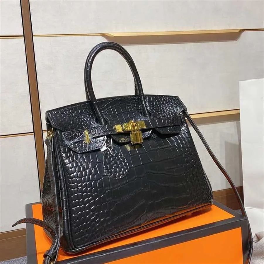 Damenhandtasche, gesteppte Umhängetasche aus schwarzem Leder, Krokodil-Laser-Hardware, Lieferung von Schals pony263T9j