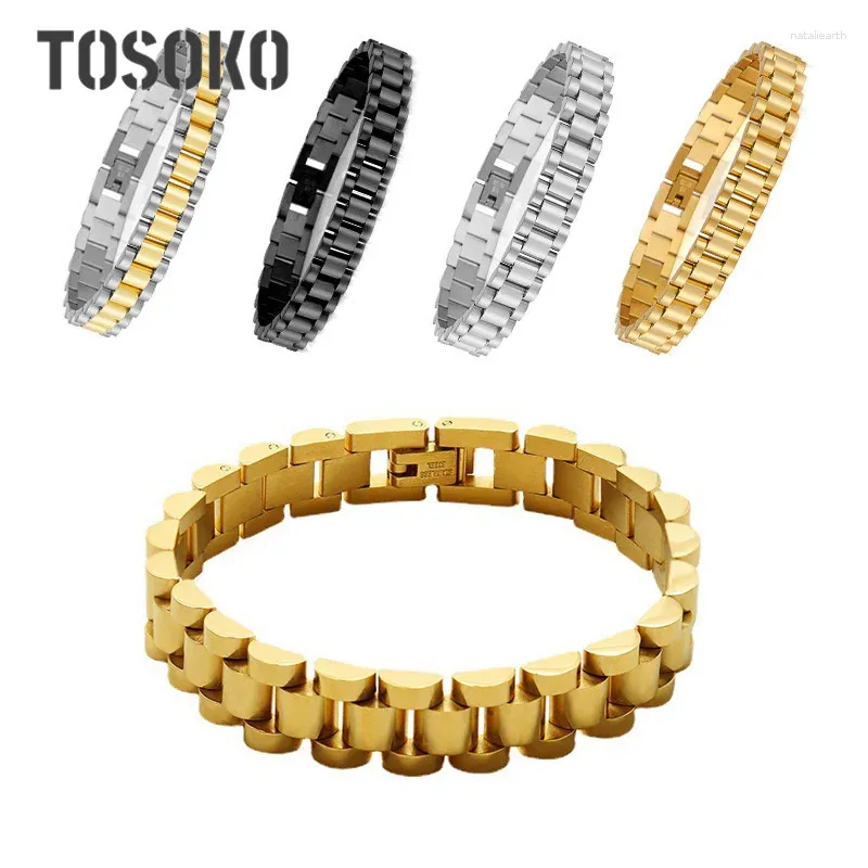 Charm Bracelets TOSOKO Stainless Steel Metal Watch Band Cuba Heavy Texture Fashion Jewelry Party Gift Waterproof BSE222