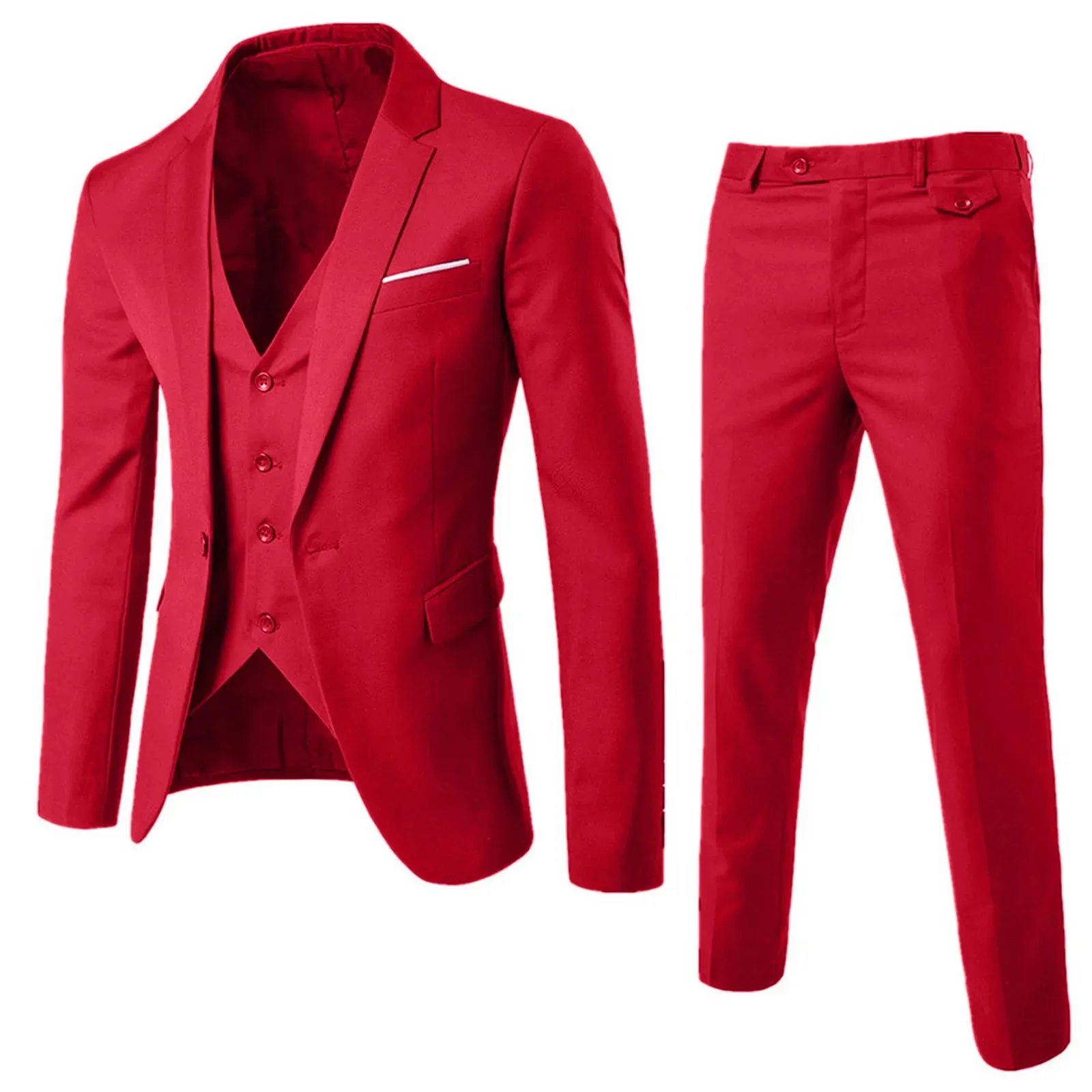 Mode Mannen Klassieke 3 Delige Set Pak Bruiloft Grooming Slim Fit Sets Grote Maat Blazer Broek Vest 240123