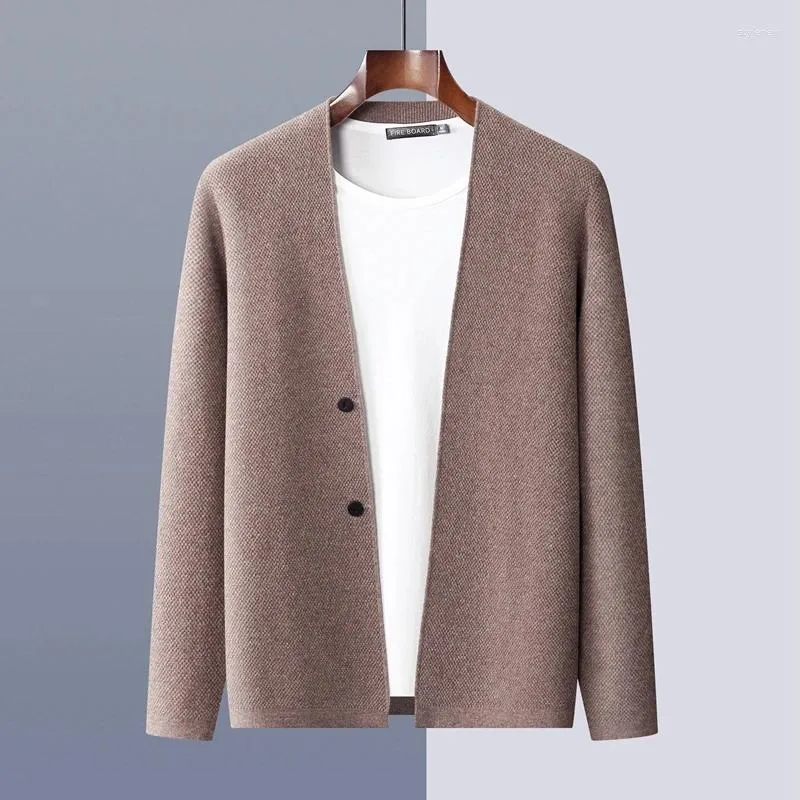 Pulls pour hommes Automne et hiver Cardigan en cachemire Couleur unie Lâche Casual Tricot à manches longues Tour extérieure Col en V Plus 100 Laine