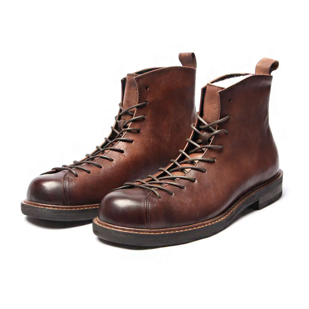 Botas de tobillo Vintage para hombre de cuero genuino hechas a mano cómodas moda estilo británico diseñador otoño zapatos de negocios para hombre