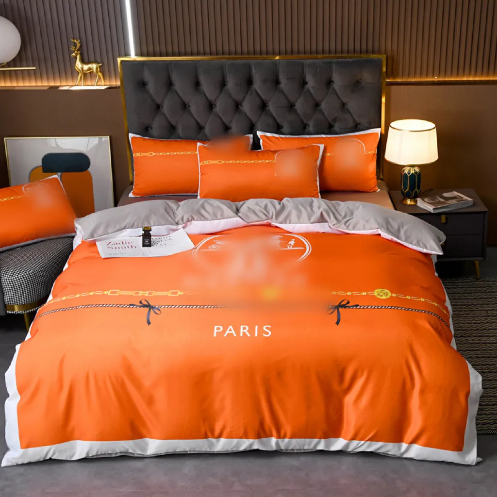 مجموعات الفراش المصممة الفاخرة المطبوعة كوين كينج الحجم ح أن لحاف غطاء غرفة نوم مصمم أغطية أغطية أغطية لمادة الإسقاط البرتقالية البرتقالية