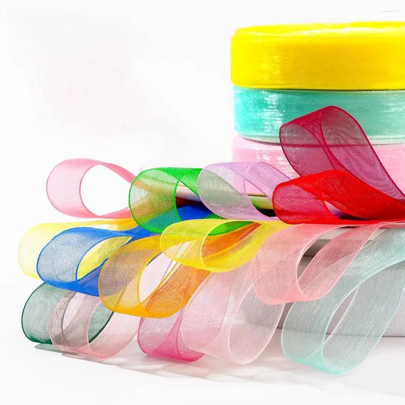 Jewelry Pouches 50Yards/Roll Organza Ribbon Rolls 12/15/20/25mm Gift Wrapping Chiffon Flower Decoration Wholesale