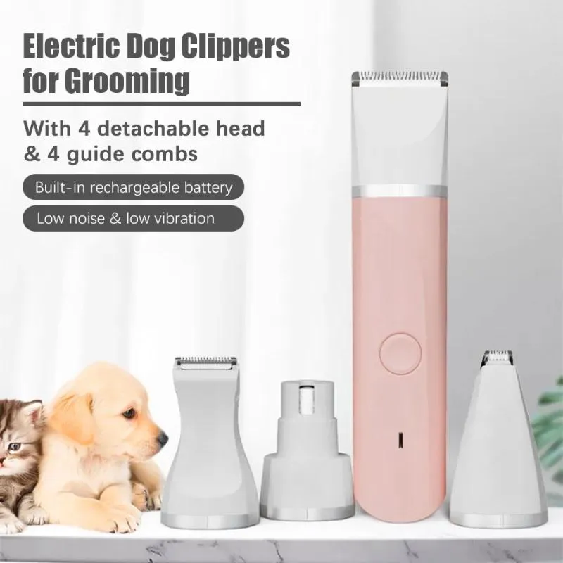 Leveranser 4 i 1 Pet Electric Hair Clipper For Dog Grooming Trimmer Nail Grinder Hårklippmaskin för husdjursbutik Små medelkatter hundar