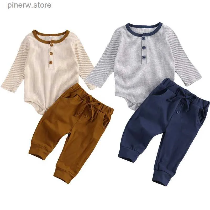 Ensembles de vêtements Lioraitiin 0-18M nouveau-né bébé garçon fille automne vêtements ensemble à manches longues coton solide barboteuse haut pantalon 2 pièces ensemble de tenue