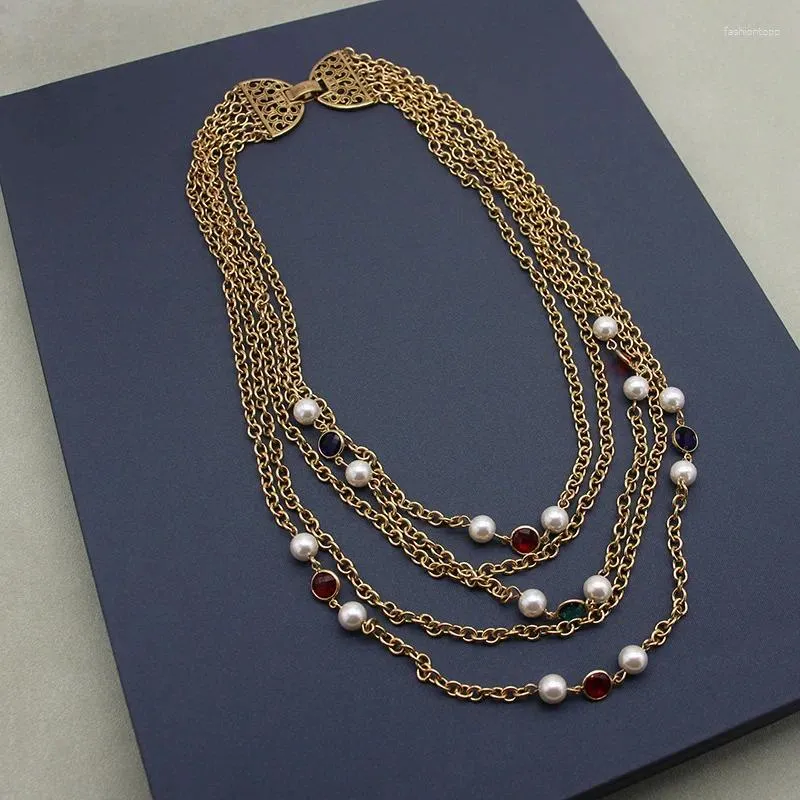 Pendentifs Qingdao Bijoux Senior Sens De La Chaîne De Verre Multicouche Médiévale Collier De Perles Français Plaqué Vieil Or 5 Couches De Cuivre