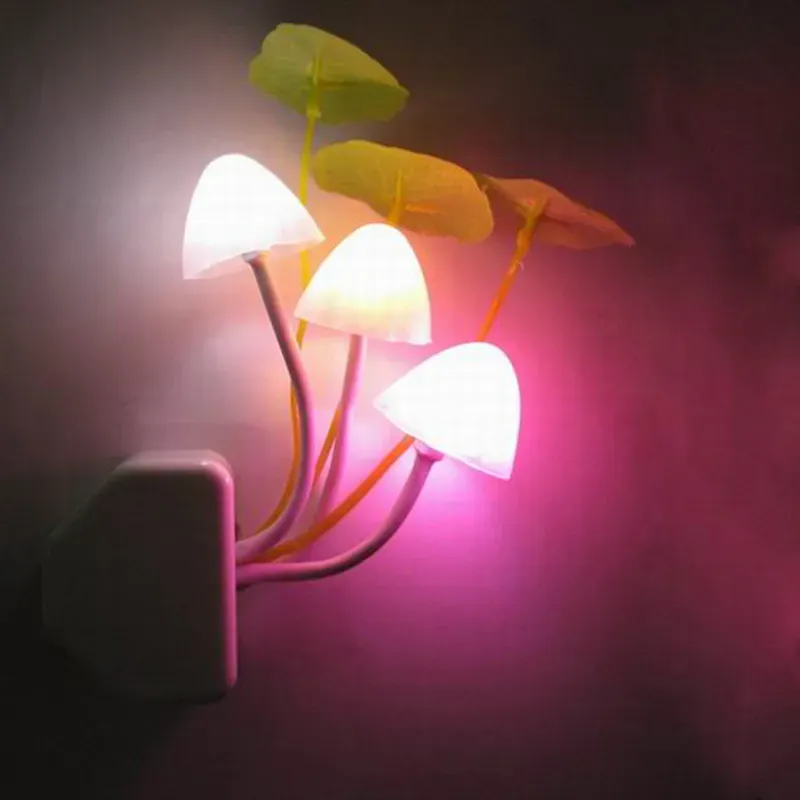 Novelty Creative Night Light EU / US Plug Light Sensor 3 LED Colorful Mushroom Lamp AC110V 220V Night Lights for Baby Bulbs AC LL