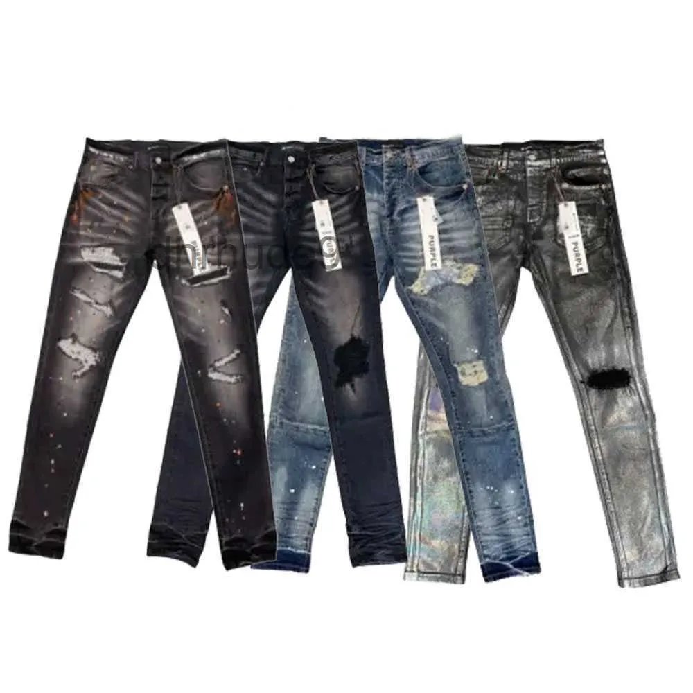 Mens Jeans Purple Designer Embroidery Pants Fashion Holes Trouser Us Size 28-40 Hip Hop Distressed Zipper Trousers 29-40 AJV3