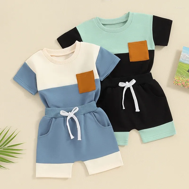 Ensembles de vêtements pour bébés garçons, ensemble de shorts, vêtements pour bébés en bas âge, couleur contrastée, t-shirt à manches courtes avec taille élastique, tenue d'été