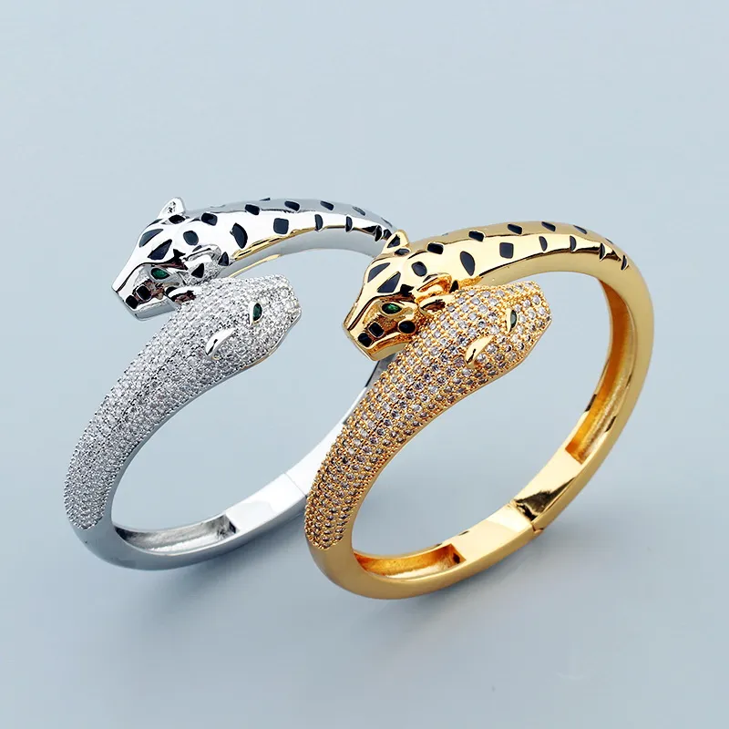 New Designed Fashion luxurious cheetah women bangle bracelet rose gold full diamonds necklace earring Designer Jewelry Lie-6028