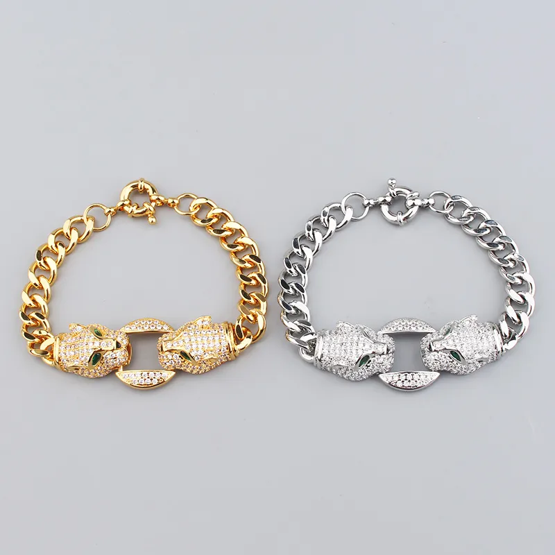 Nouveau design de mode luxueux guépard femmes hommes chaîne épaisse bracelet punk or rose plein de diamants collier boucle d'oreille bijoux de créateur Lie-602997