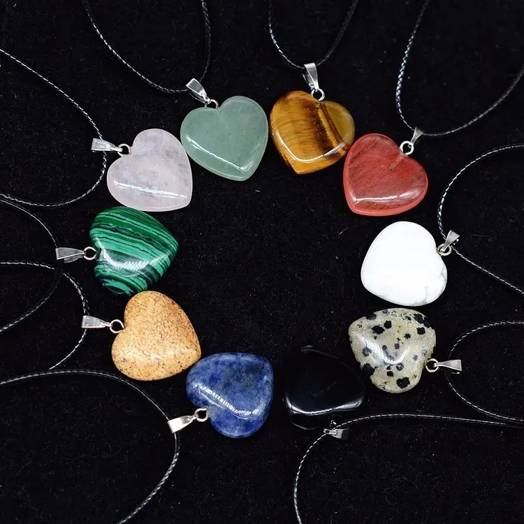 Fashion Natural Stone Hexagonal Prism Heart Druzy Halsband för kvinnor turkos kristallhänge halsband med rostfritt stålkedja