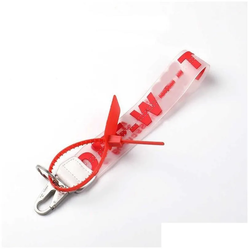 Keychains & Lanyards Fashion Off White Luxury Keychain Key Chain Transparent Rubber Jelly Letter Print Men Women Canvas Camera Pendan Otrzc