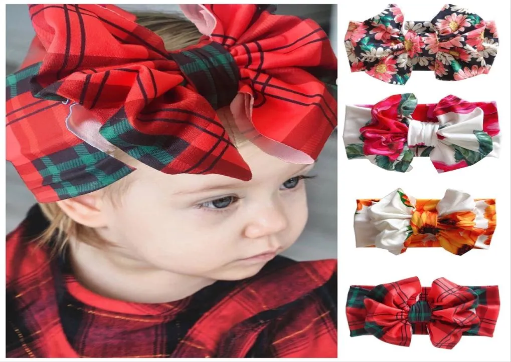 16Colors Baby Big Bow Knot Elastic Hairband Floral Baseball Plaid Print pannband Girls HeadDress Kids Hair Band Girl Hair Accesso8261116