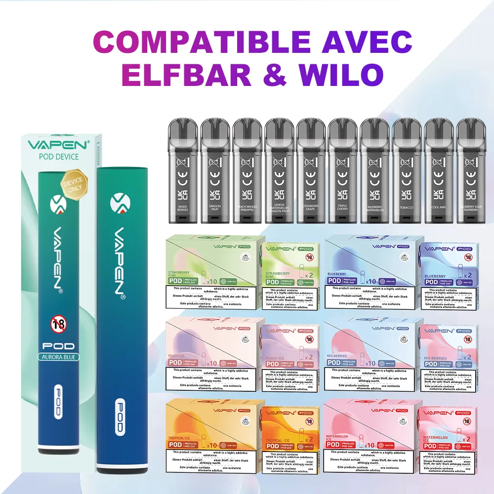 VAPEN POD 650 bouffées Pods remplaçables Compatible Elf pod vape jetable TPD CHILD LOCK 500mAh Batterie rechargeable 2ml pods