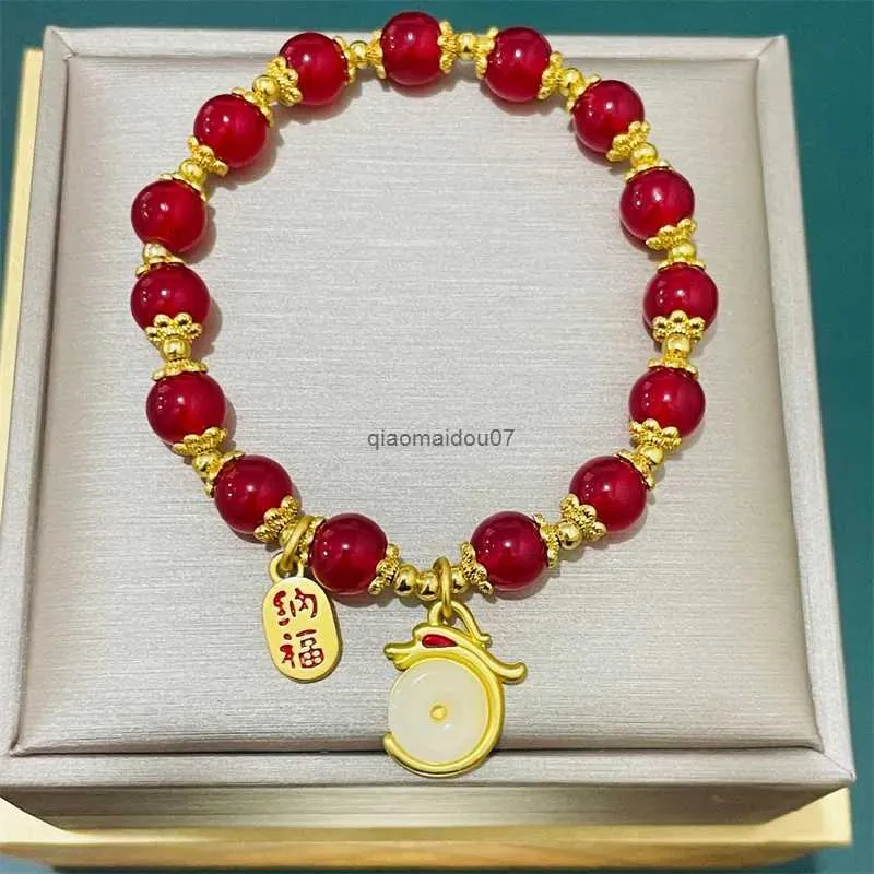 سلسلة 2024 على الطراز الصيني التنين العام سوار Luck Light Luxury Red Crystal Beads Bracelets for Women Christmas New Year Giftl24