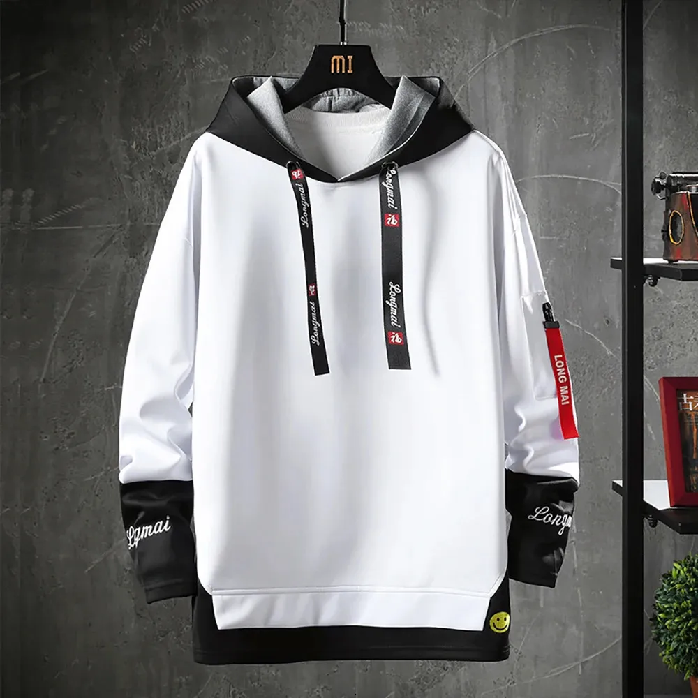 Erkek Hoodies Lüks Sweatshirt Sıradan Spor Hoodie Sahte İki Parçalı Külkü Uzun Kollu Nakış Üstleri 240125