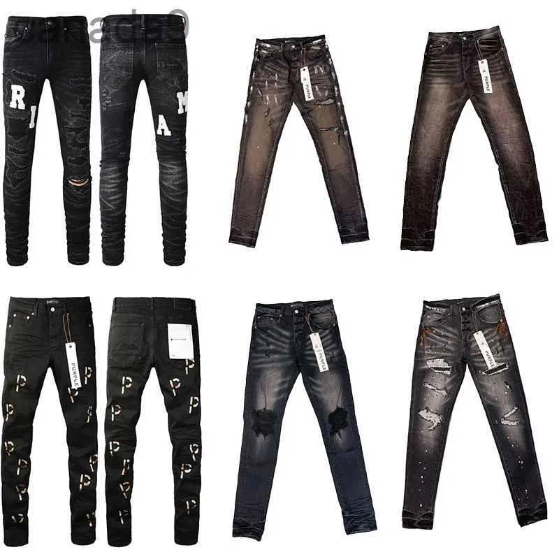 Paarse jeans ontwerper Puple heren skinny luxe denim broek Distressed Ripped Biker zwart blauw Jean slim fit motorfiets ZWQC