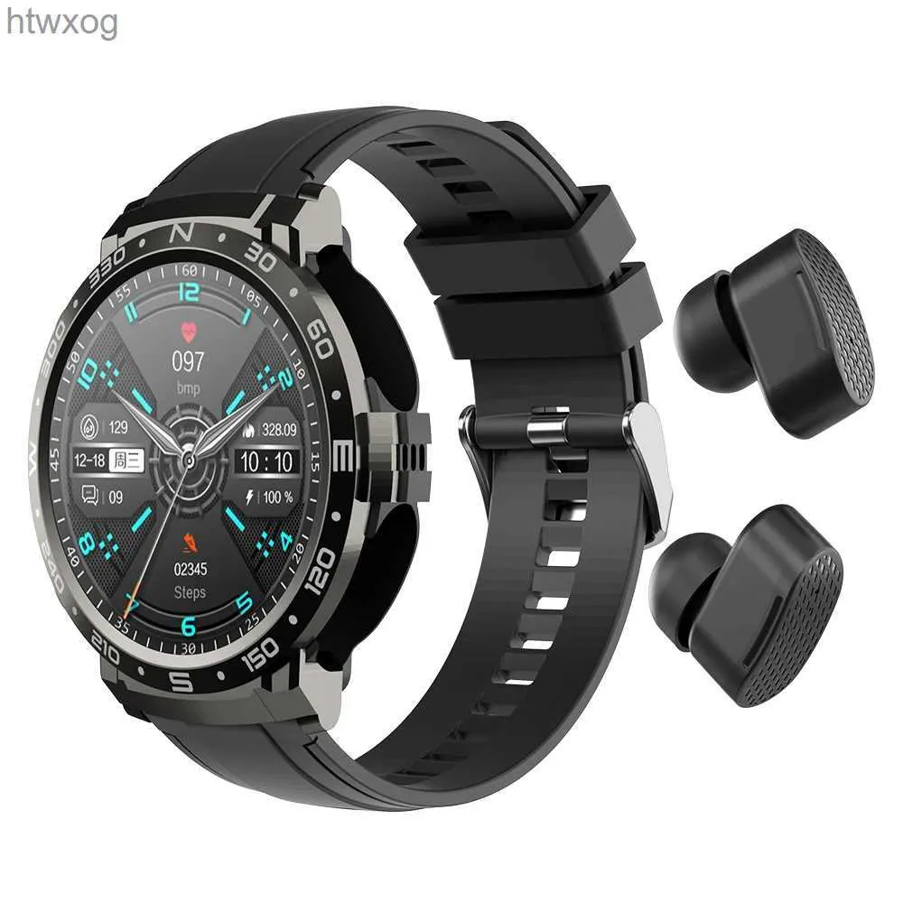 Smart Watches M68 Smart Watch 2 i 1 TWS trådlösa hörlurar Stereo Musikkontroll Örmärken 1.32 tum män Kvinnor Health Monitoring Smartwatch YQ240125