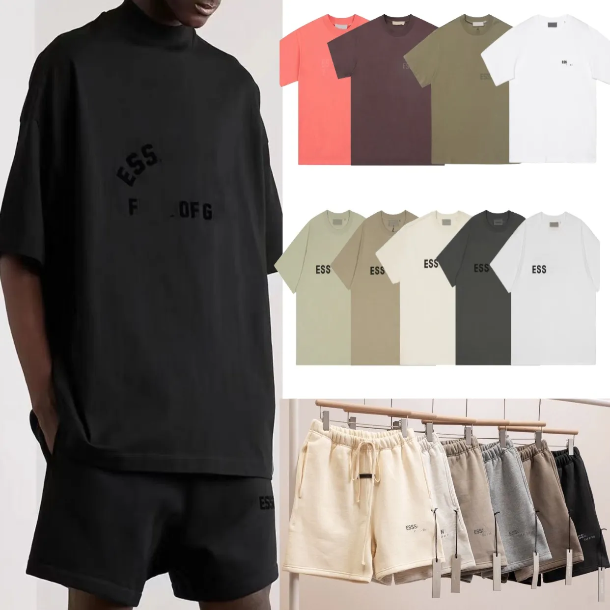 Essentialshoody Designer Herren T-Shirts Essen Essentialshoodie T-Shirts Drucken Lose Kurzarm Brief Lässiges Baumwollhemd Essentialsweatshirts Shorts Hosen