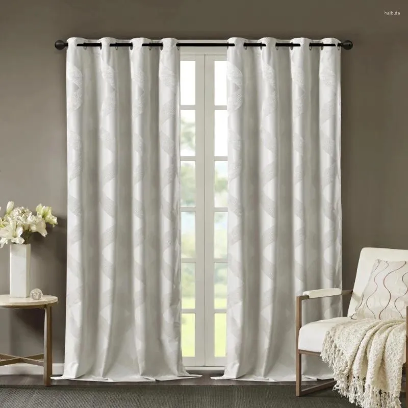 Curtain Ogee Knited Jacquard Total Blackout Panel w Ivory 50 "x108" okno do sypialni